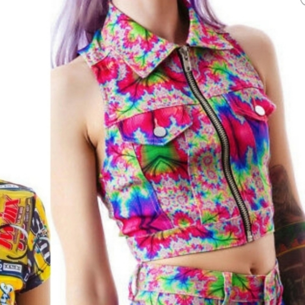 24HRS  PASTEL GOTH RAVE PUNK VEST CROP TOP SHIRT - Picture 2 of 2